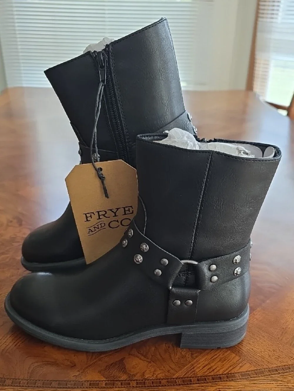 Frye And Co. Conley Studded Harness Biker Ankle Boots Black Women's Sz 6.5M -NEW